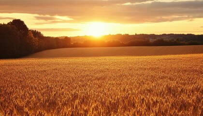 Obraz premium A serene sunset over a golden wheat field, capturing nature's beauty.