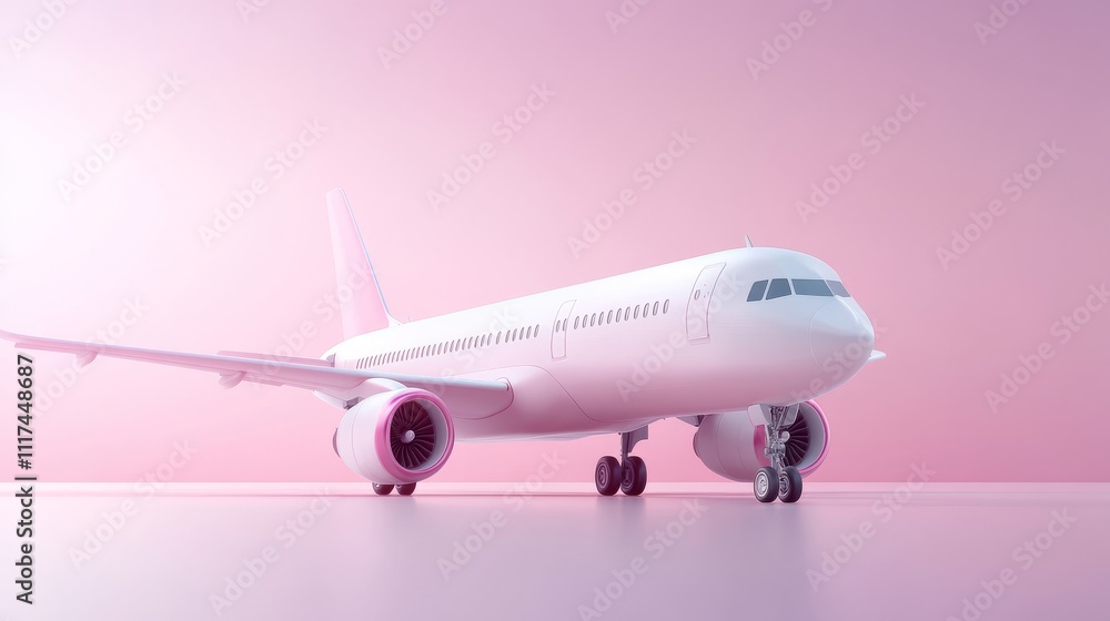 Poster single 3d aircraft model on empty color background scene