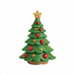 
3d Decorated green Christmas tree in different style isolated on white background
