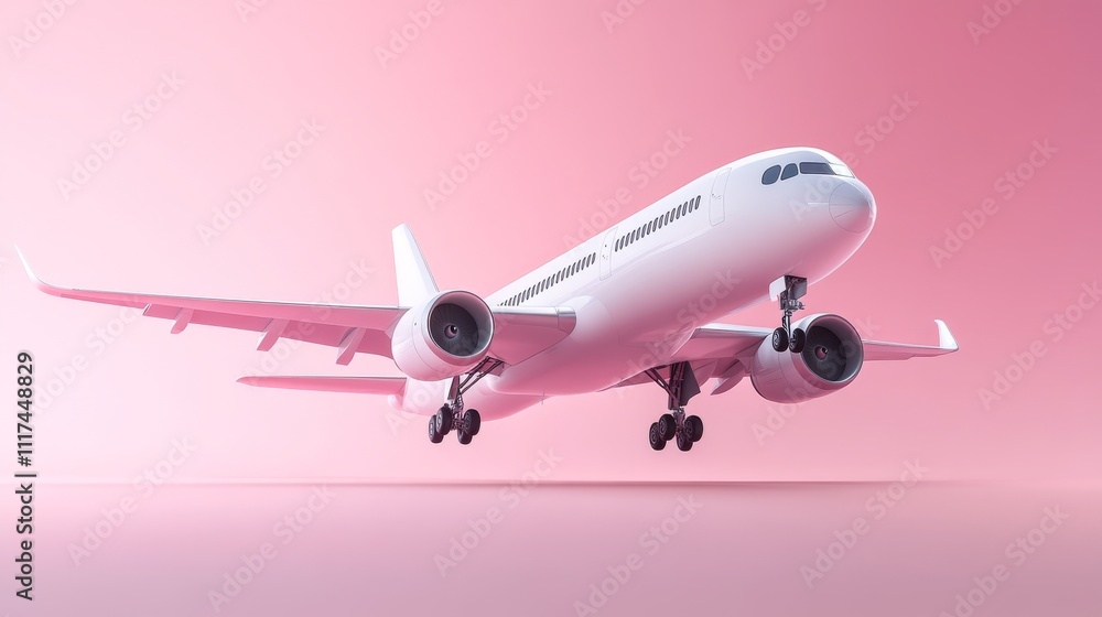 Poster 3d model of aircraft on empty color background scene