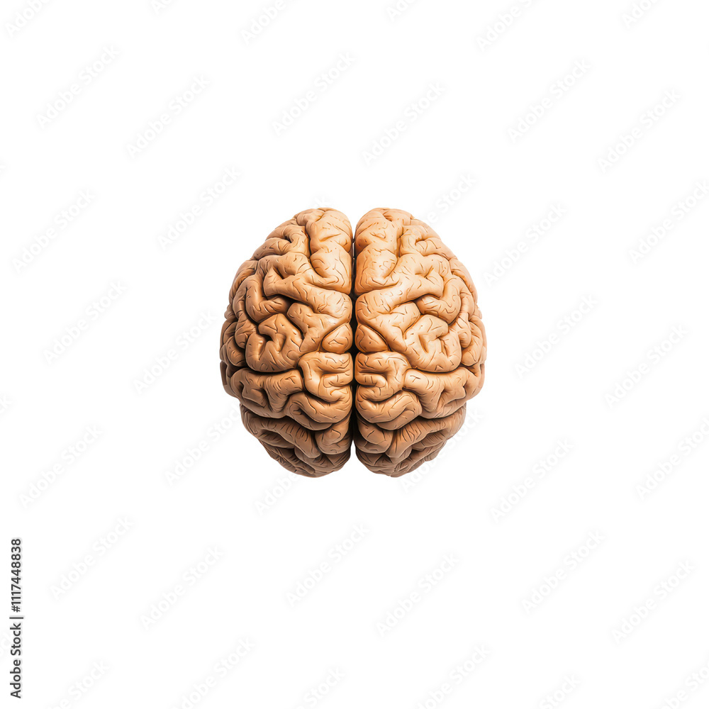 Poster detailed human brain model showcasing intricate folds and structures, symbolizing intelligence and c