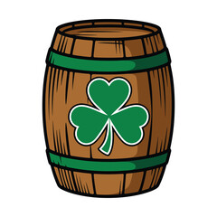 Decorative Wooden Barrel with Shamrock Illustration