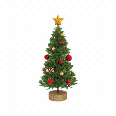 
3d Decorated green Christmas tree in different style isolated on white background
