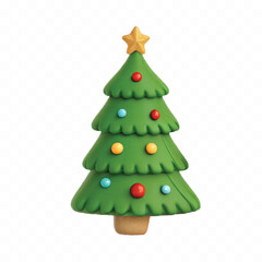 
3d Decorated green Christmas tree in different style isolated on white background
