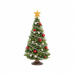 
3d Decorated green Christmas tree in different style isolated on white background
