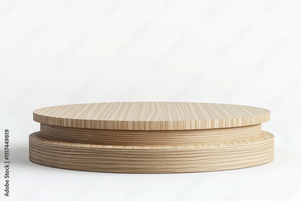 Poster a simple wooden display stand with a circular design for showcasing items.
