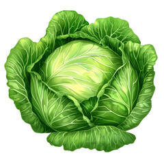Fresh green cabbage with vibrant leaves, showcasing its natural beauty and texture. Perfect for healthy recipes and culinary presentations isolated on transparent background