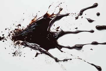 A chocolate stain on a white surface. The stain is in the shape of a hand with a chocolate bar