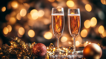 Sparkling celebration with champagne flutes and festive decorations for a joyful occasion