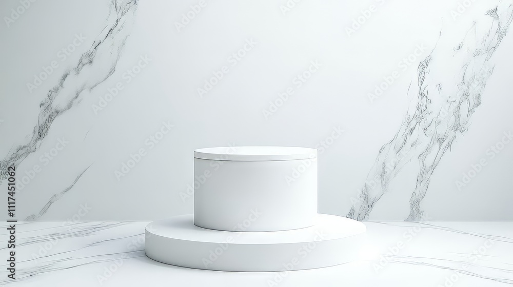 Poster white podium mockup cylinder shape isolated on white background pedestal stage or platform for produ