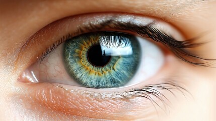Fototapeta premium A Window to the Soul: A captivating close-up of a mesmerizing blue eye, revealing intricate details and a sense of depth, inviting viewers to connect with the human spirit. 