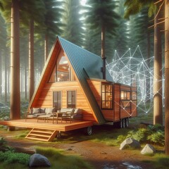 123 Wooden A Frame Mobile Home A holographic representation of a