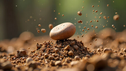 Pebble impact on sandy surface with particles in motion