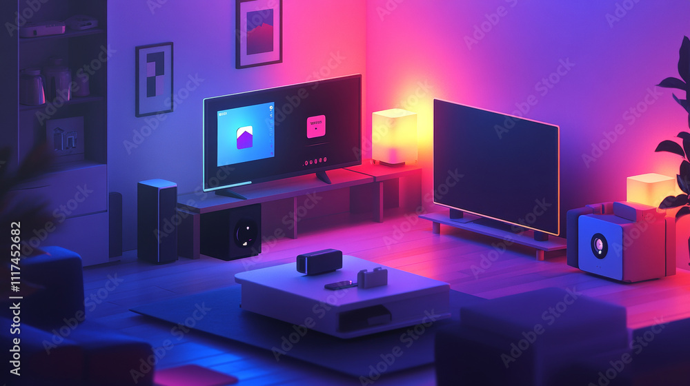 Poster smart home connection with control devices icons. iot concept. system intelligent control house on b