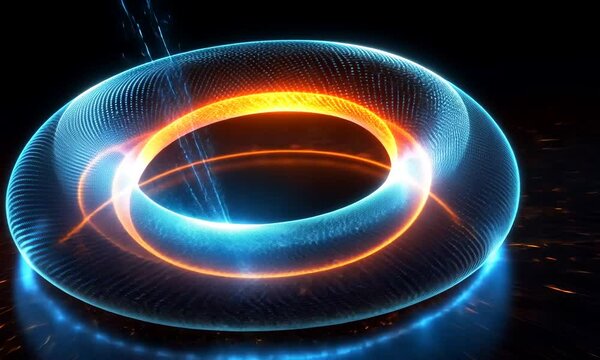 A glowing toroidal shape with vibrant colors, showcasing a digital, futuristic design.