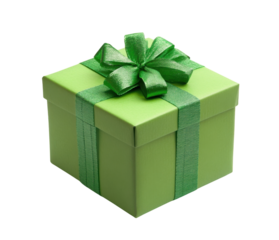 green gift box isolated on transparent background cutout