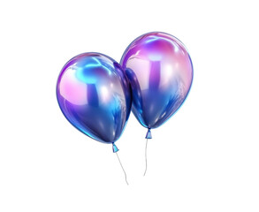 two blue purple holographic balloons iridescent 3d render icon isolated on transparent or white background, clipping path