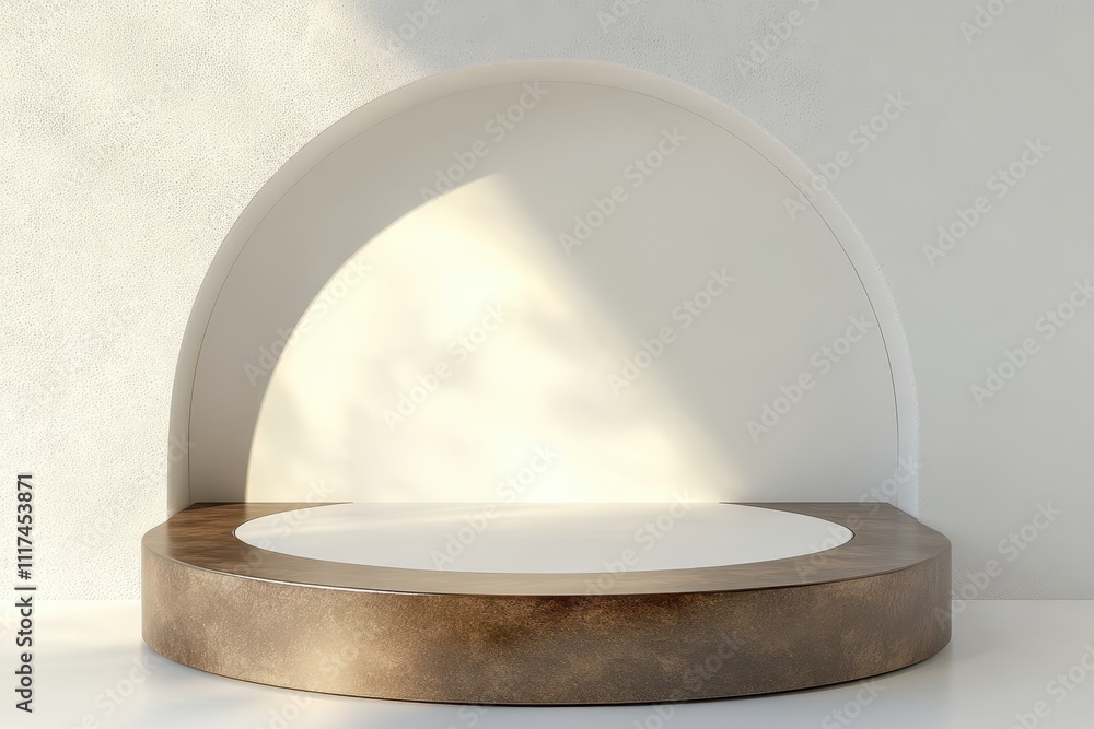 Poster a minimalist display platform with a curved backdrop, ideal for showcasing products or art.