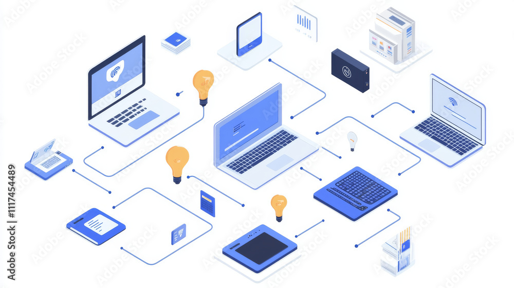 Poster businessman hands holding cube technology with abstract blue background. blockchain network system. 