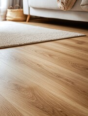 This image showcases a light-colored wooden laminate floor, installed in an interior space that appears modern and well-organized.