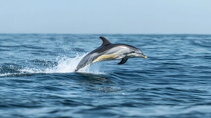 Obraz premium Dolphin jumping ocean nature clear sky side view freedom
