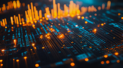 Abstract business Financial charts show a significant increase in profits in the stock market.This is driven by higher interest rates and continued growth. In the innovation world network of financial