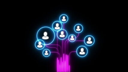 Animation of network of connections with people icons over Social network media concept Digital network connecting people globally, representing customer relationships glowing background - Powered by Adobe