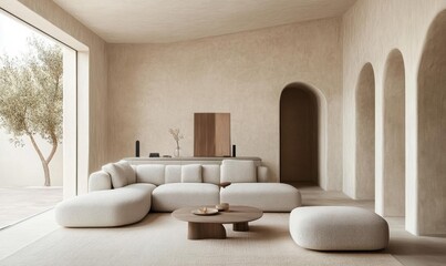 Fototapeta premium A minimalist living room with soft furniture and natural light.