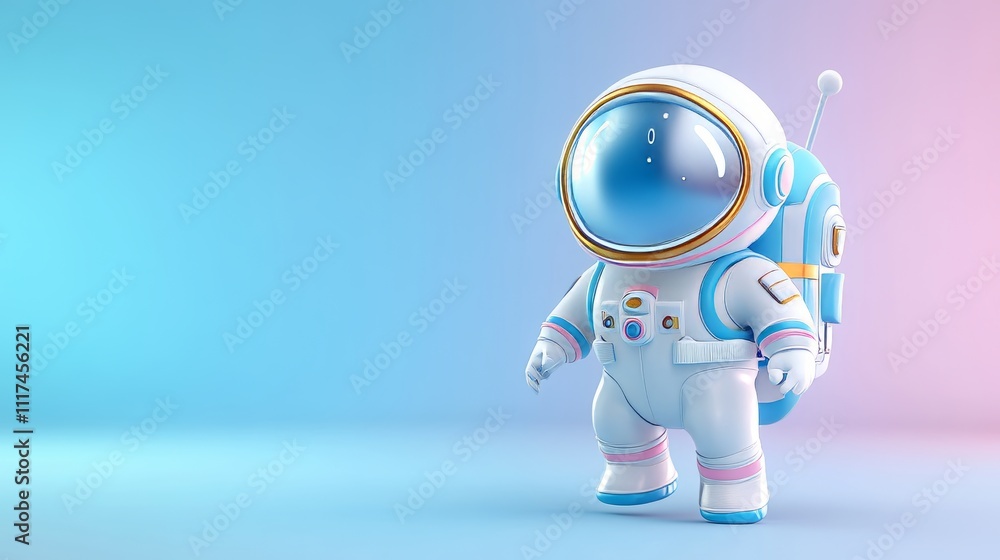 Poster 3d astronaut model with colorful background and empty space