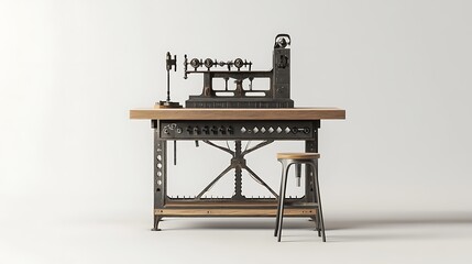 Vintage Industrial Sewing Machine on a Workbench