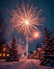 fireworks in the sky above a home