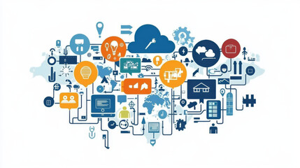 Isometric global networking planet Earth business concept. Asia Japan China India modile device cloud computing data exchange information security vector worldwide connection