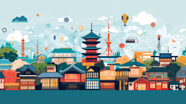Isometric global networking planet Earth business concept. Asia Japan China India modile device cloud computing data exchange information security vector worldwide connection
