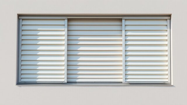 A modern white window with horizontal louvers and a clean, minimalist design, providing light and ventilation while maintaining privacy
