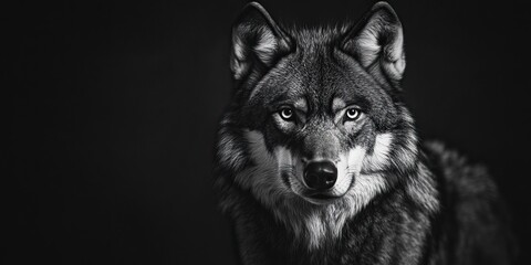 Fototapeta premium Close-up of a wolf's head in black and white