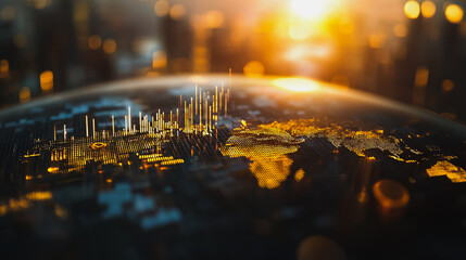 Abstract business Financial charts show a significant increase in profits in the stock market.This is driven by higher interest rates and continued growth. In the innovation world network of financial