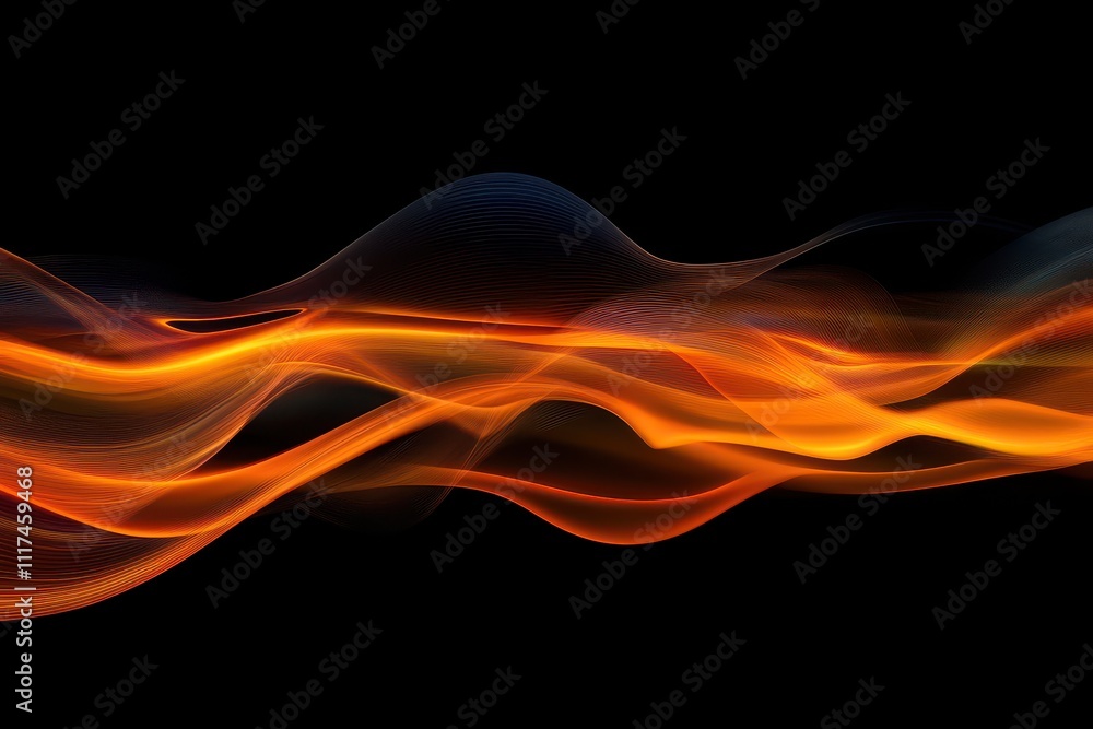 Wall mural abstract waves of orange and yellow light on a dark background, creating a dynamic visual effect.
