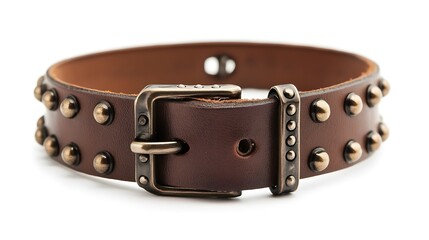 Brown Leather Belt with Metal Buckle and Studs