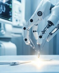 Robotic hand performing a surgical procedure with precision instruments.