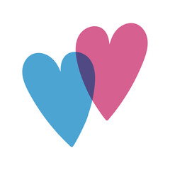 ピンクと水色の重なったハートのイラスト