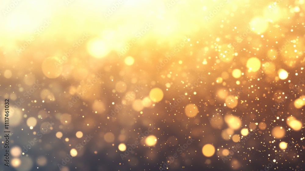Poster a warm abstract background featuring golden bokeh lights, creating a soft and dreamy shimmering effe
