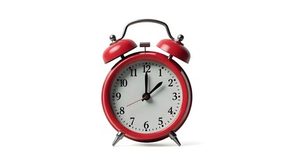 A bright red alarm clock isolated on a white background