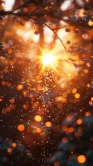 Naklejka premium Enchanting autumn foliage glowing with a captivating sunlit bokeh effect creating a magical and dreamy atmosphere in the forest