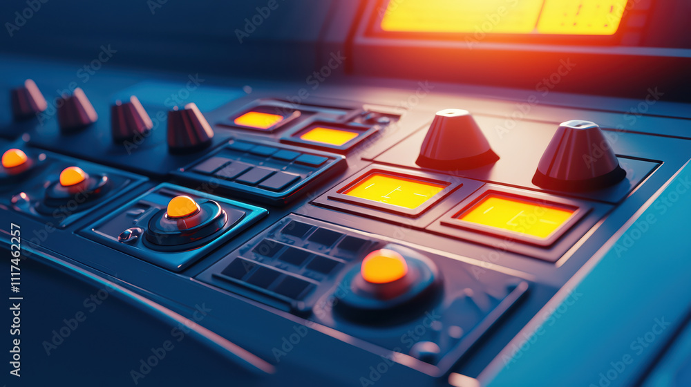 Poster futuristic control panel with glowing buttons and sleek design elements