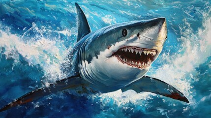 Fototapeta premium Great White Shark Leaping from the Depths