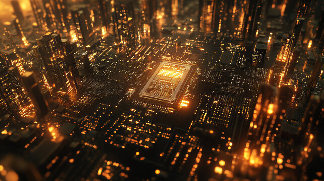 Web 4.0 Chip on Circuit Board: business, network, internet and technology concept. 3D Illustration