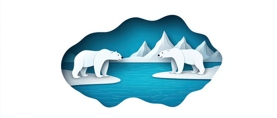 Obraz premium Polar bears in arctic landscape with mountains and water create serene scene