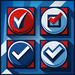Red and Blue Check Mark Icons. Flat Design Elements