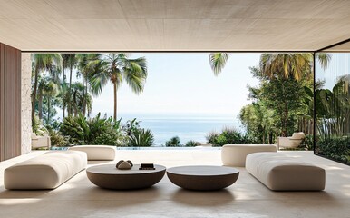 Obraz premium Stunning seaside villa with breathtaking ocean views, offering a luxurious and peaceful retreat, ideal for a seaside hotel or guesthouse experience.