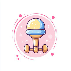 colorful baby rattle with playful design on pink background